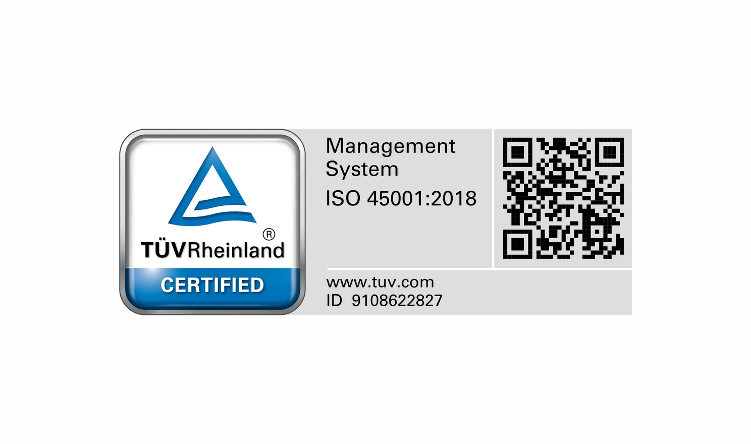 TÜV Rheinland Zertifikat ISO 45001:2018 Managementsystem für Arbeitssicherheit und Gesundheitsschutz